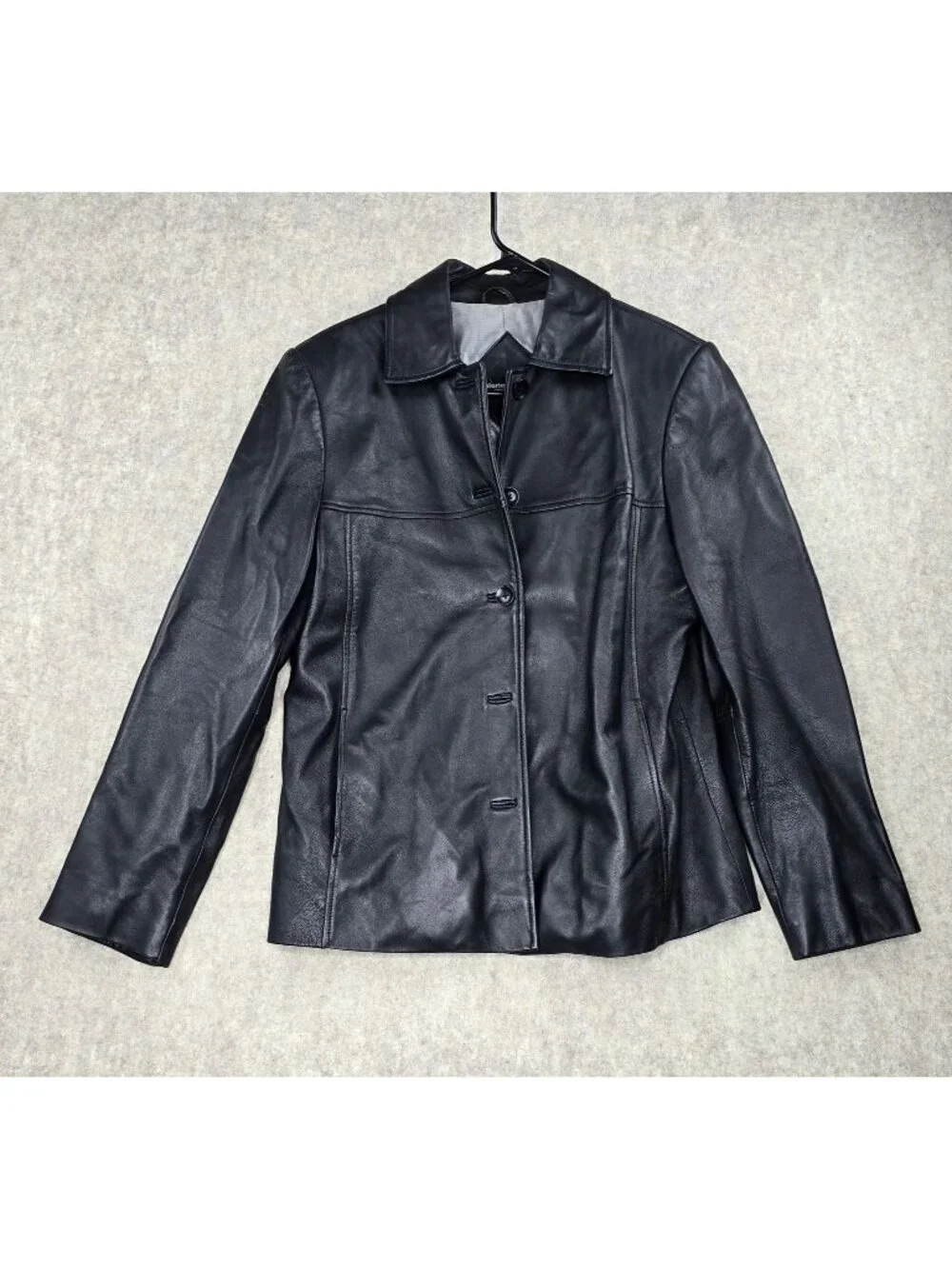 Valerie Stevens Women’s Black Genuine Lamb Leather Jacket Medium Button Front